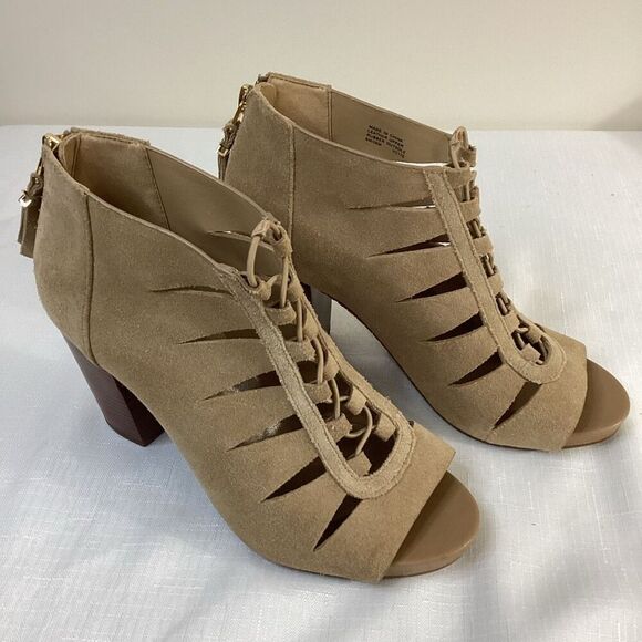 Michael Kors Women’s Open-toe Lace-up Tan Suede Bootie Size 6 - Picture 1 of 7